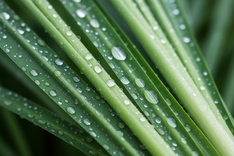 closeup van citroengras met druppels erop - alune cosmetics